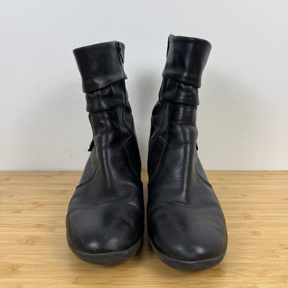 Wolky Colville Black Leather Fold Down Boots Women Size 41 9-9.5‎